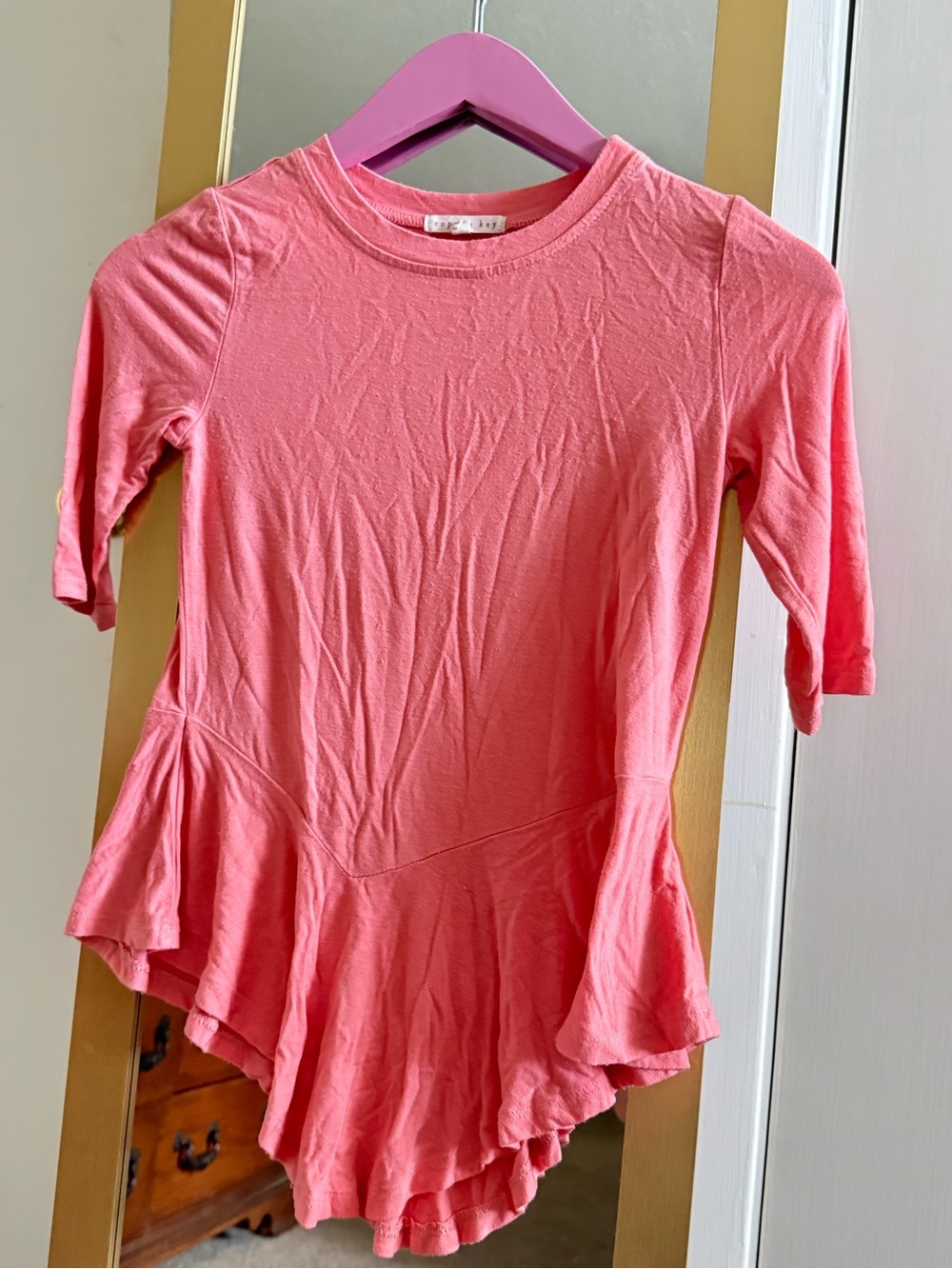 Copper Key Coral Pink Ruffle Hem Girls Top NWOT